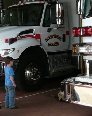 Garrett Inspecting the trucks